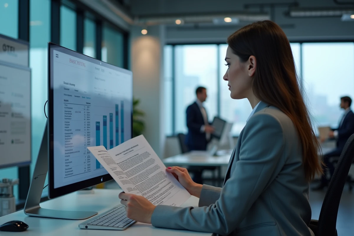 Responsable achats comparant des fournisseurs de tôle acier en ligne sur ordinateur