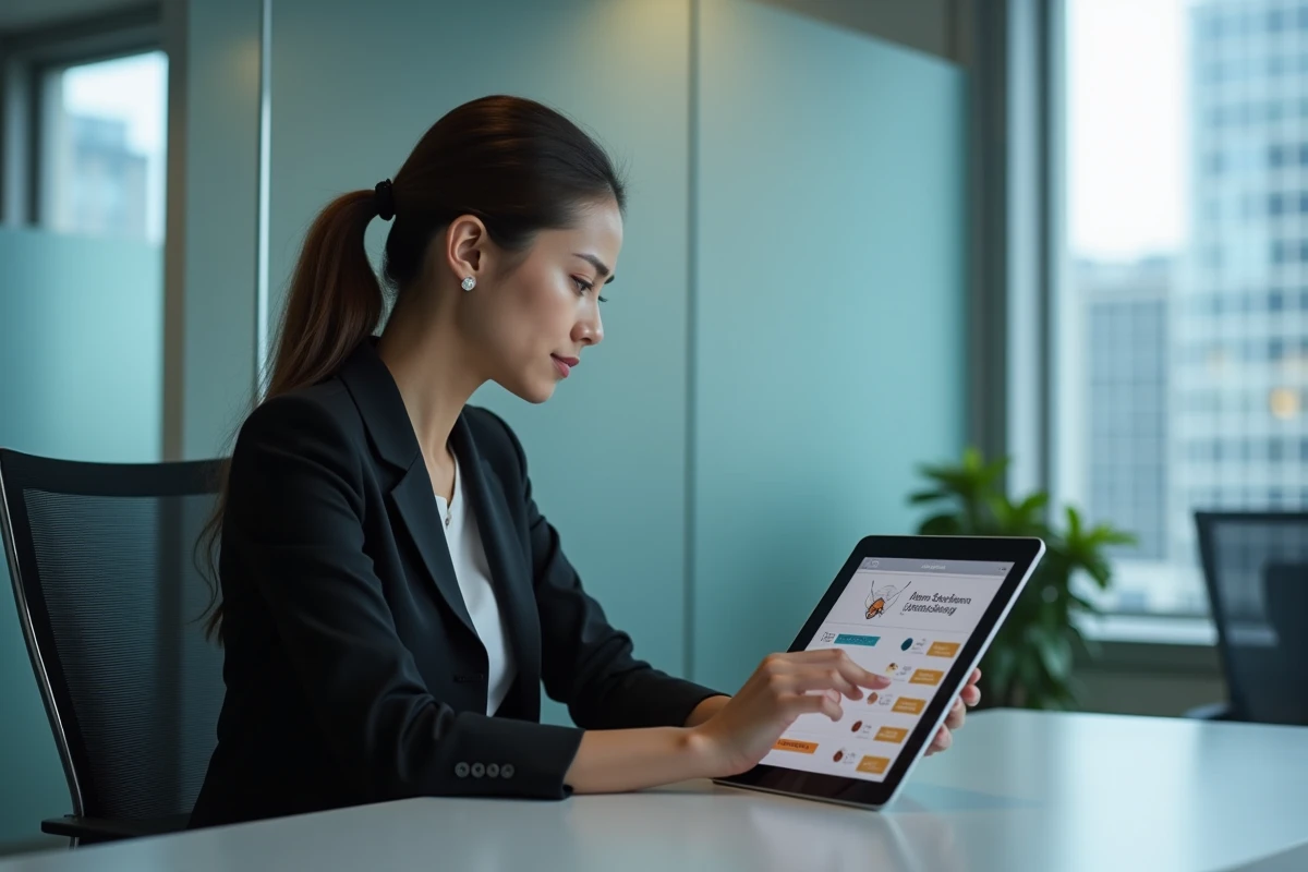 Jeune femme professionnelle utilisant une tablette de surveillance