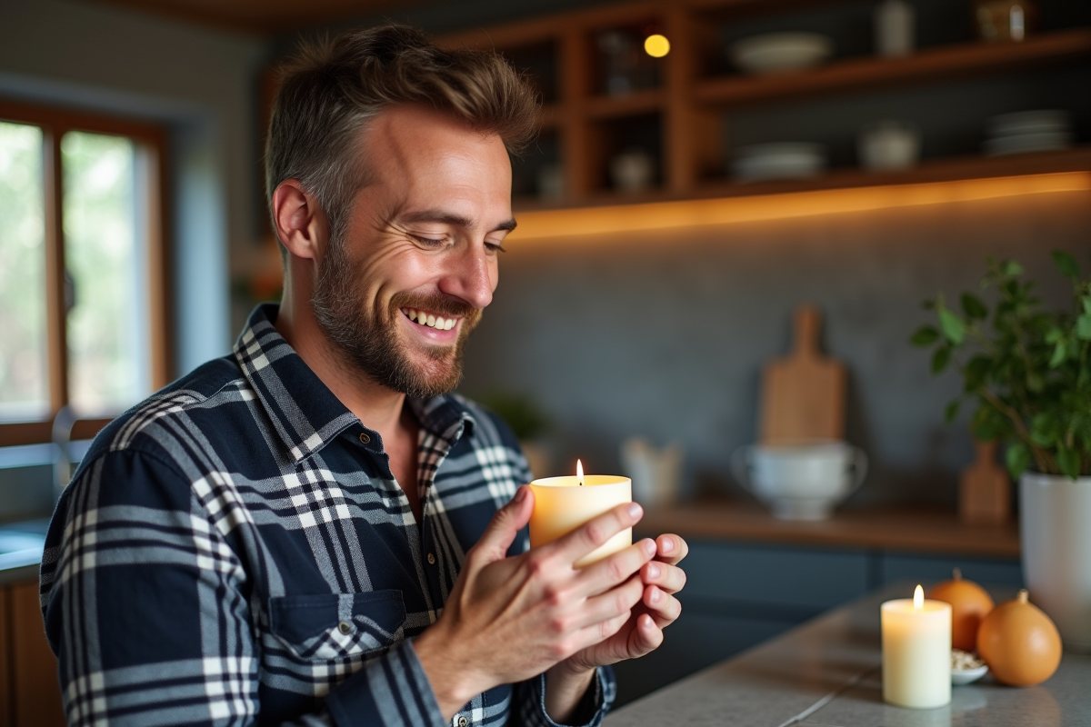 Homme appréciant la senteur d