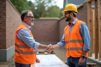 Homme d'affaires serrant la main d'un ouvrier du bâtiment