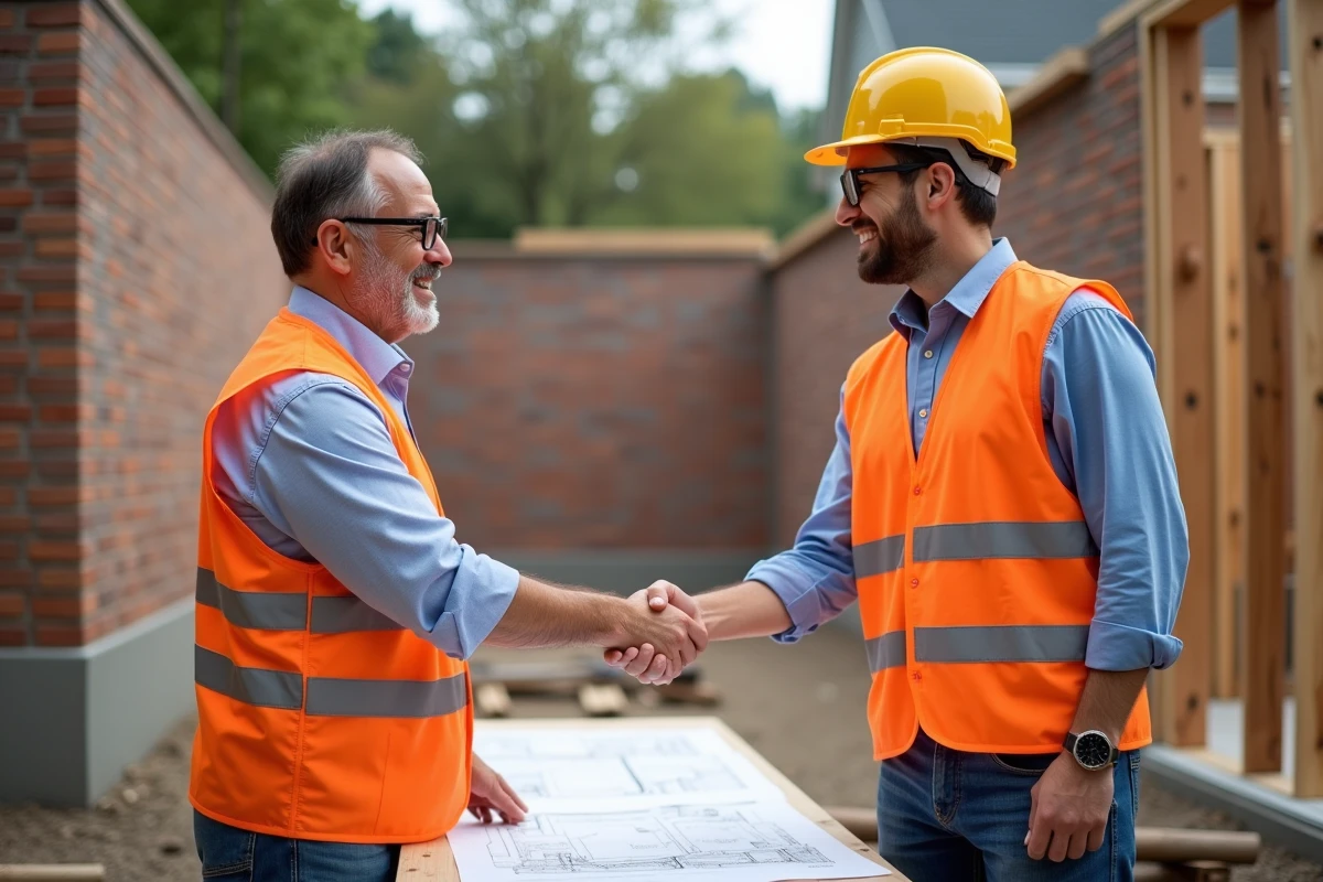 Homme d'affaires serrant la main d'un ouvrier du bâtiment