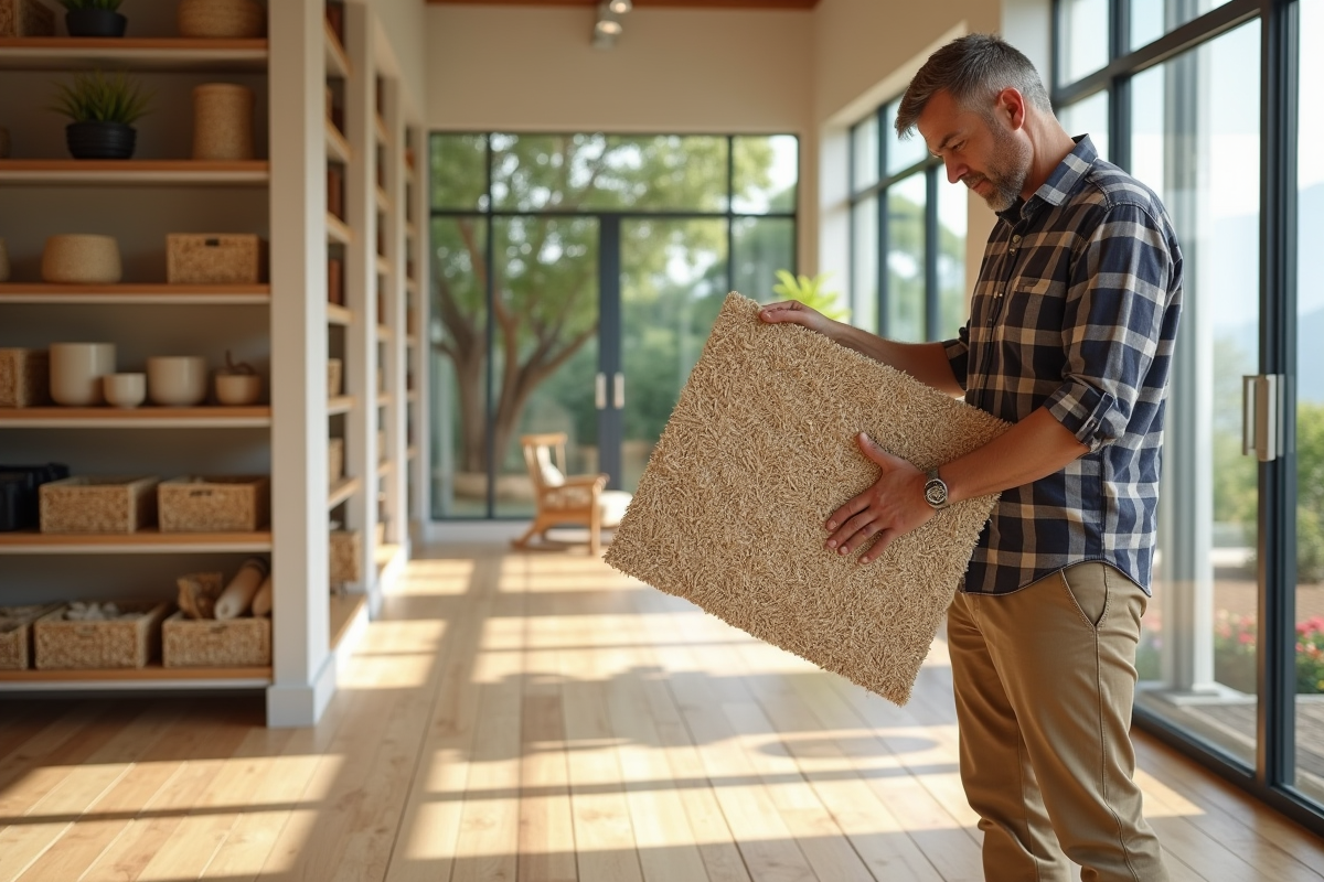 Homme inspectant un échantillon de sol en jonc de mer