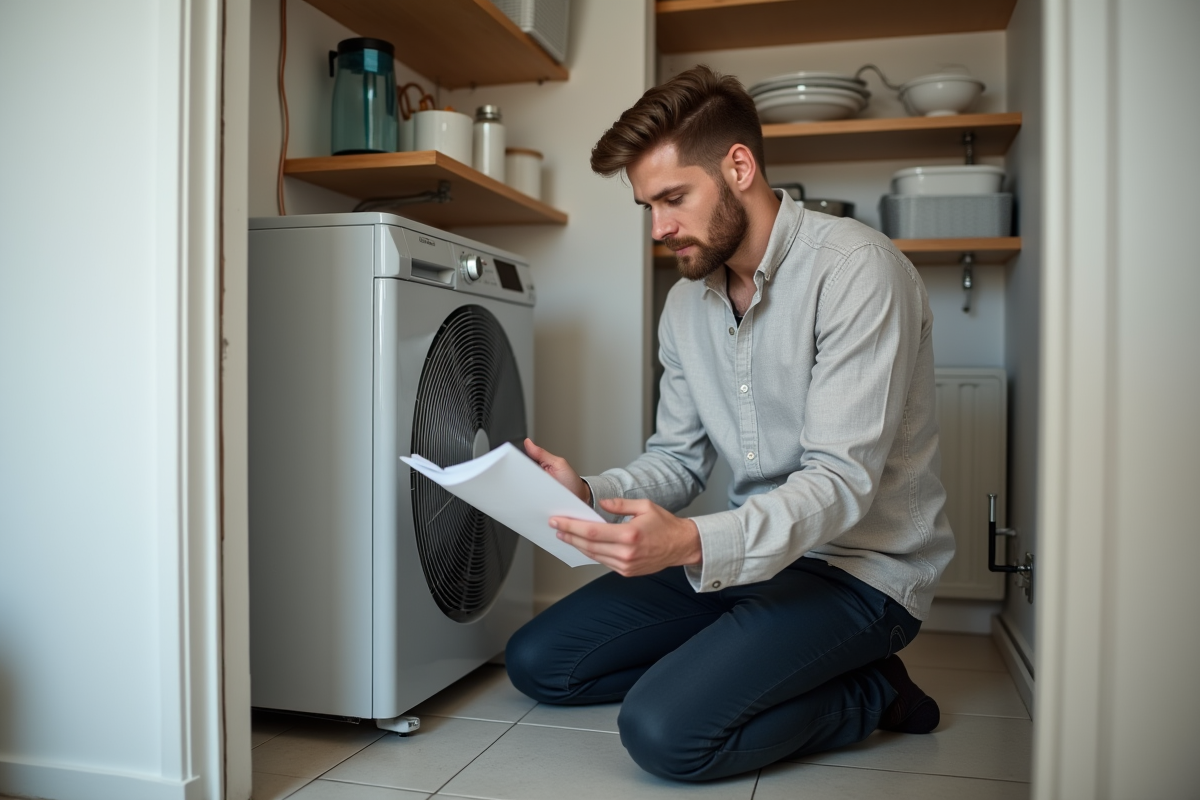 Jeune homme lisant le manuel d