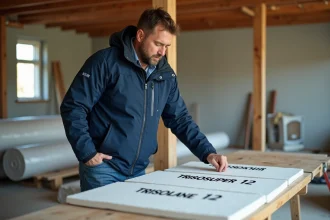 Ouvrier construction examine échantillons d'isolation