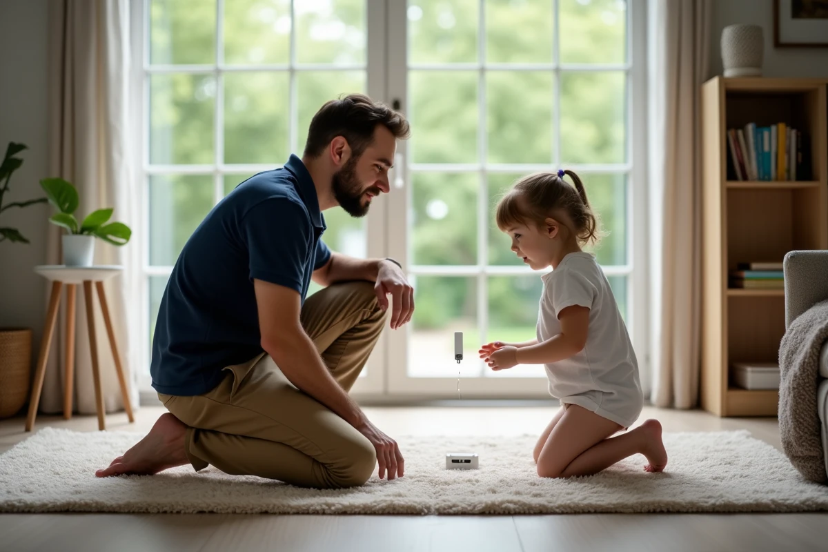 P&egrave;re et fille regardant un capteur pr&egrave;s d