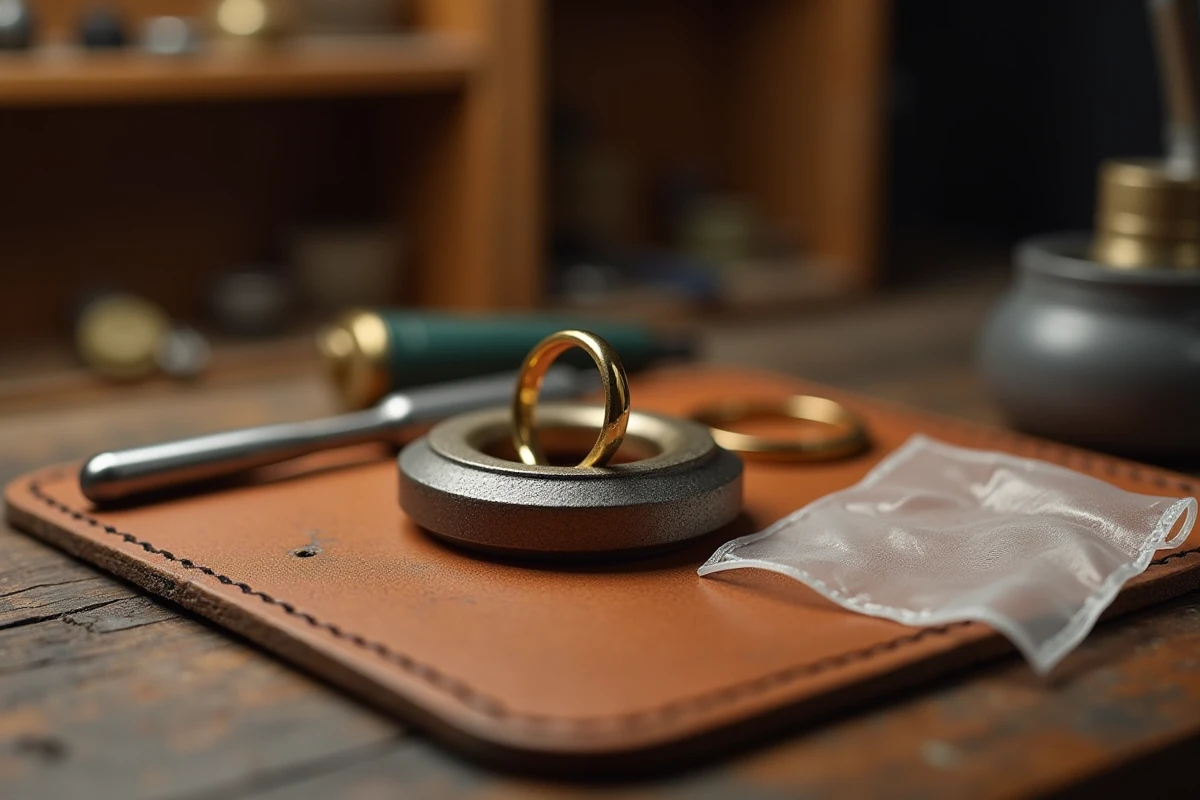 Mandrin à bagues et réducteur en silicone transparent pour ajuster une bague trop grande sur un établi de bijoutier en cuir