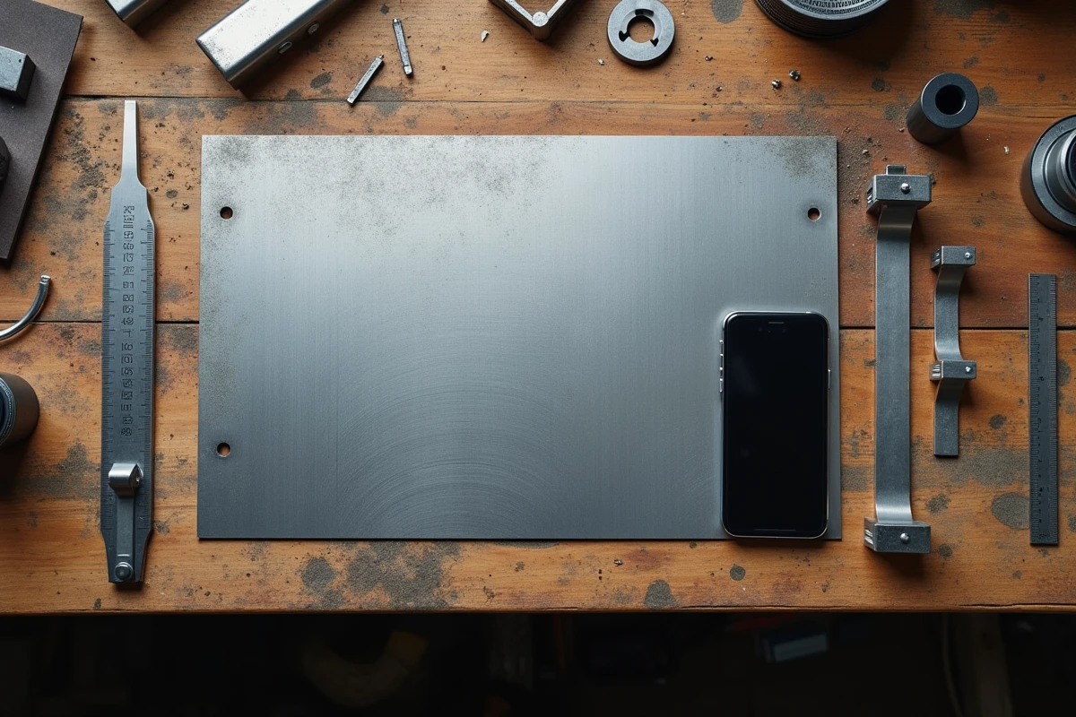 Tôle d'acier brute avec documentation technique et comparatif de prix en ligne sur smartphone