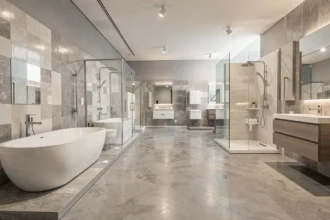 Showroom de salles de bain modernes dans les Pays de la Loire avec diverses installations en exposition